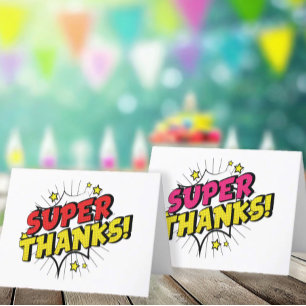 Pink and Purple Comic Book Superhero Unique Girl's Letterpress Thank You Card