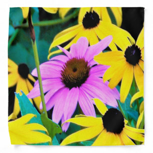 Pink and Purple Coneflower with Yellow Flowers Bandana