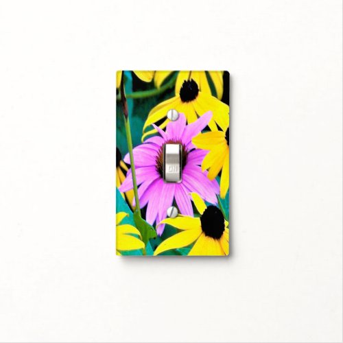 Pink and Purple Coneflower with Yellow Flowers Light Switch Cover