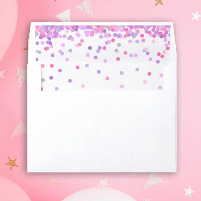 Pink and Purple confetti girls birthday Envelope Liner | Zazzle
