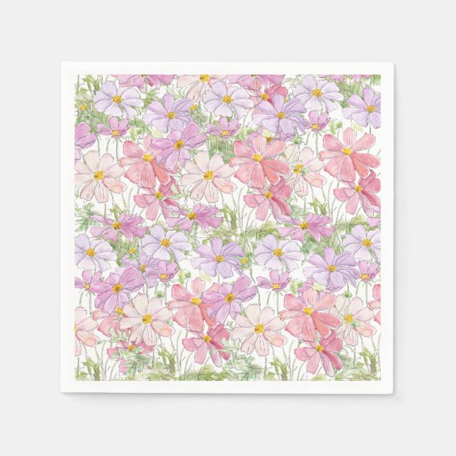 pink and purple cosmos flower painting napkins (Front)
