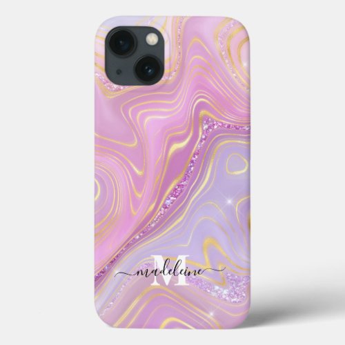  Pink And Purple Crystal Marble Iridescent Agate C iPhone 13 Case