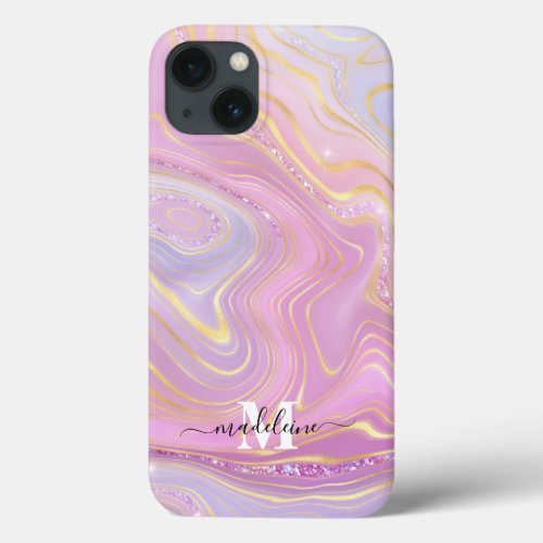  Pink And Purple Crystal Marble Iridescent Agate iPhone 13 Case