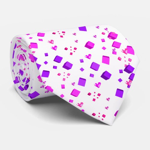 Pink and Purple Cubes and Hearts Tie
