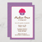Pink and Purple Cupcake Polka Dot Birthday Party Invitation (Front/Back)