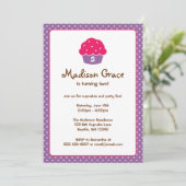 Pink and Purple Cupcake Polka Dot Birthday Party Invitation (Standing Front)