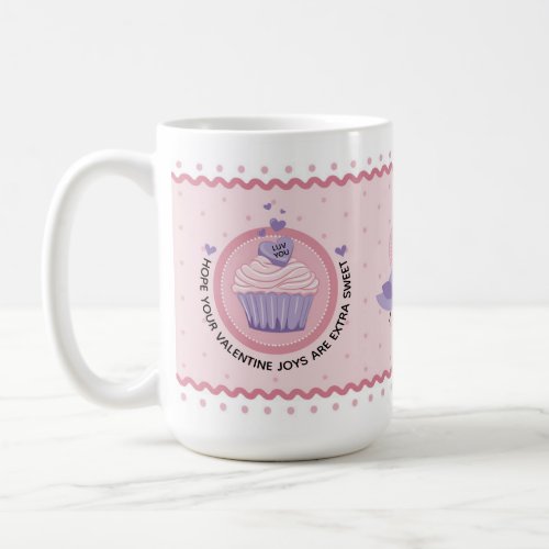 Pink and Purple Cupcakes with Hearts Valentine Day Coffee Mug