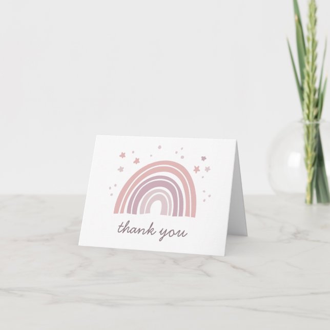 Pink and purple cute rainbow. Kids birthday party Thank You Card (Front)