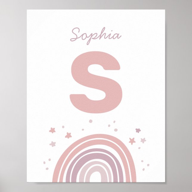 Pink and purple cute rainbow. Kids monogram name Poster (Front)