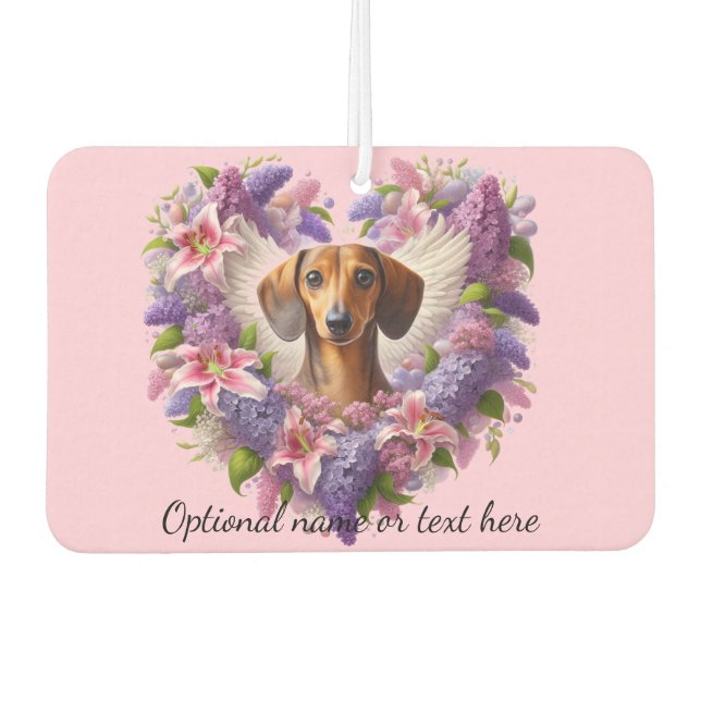 Pink and Purple Dachshund Floral Heart Air Freshener (Front)