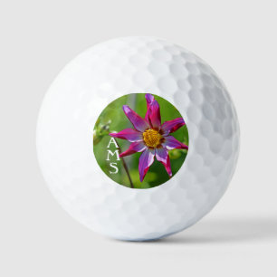 Pink and Purple Dahlia Flower Monogram Golf Balls