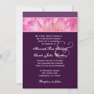 Pink and Purple Dahlia Petals Wedding Mongram 001 Invitation