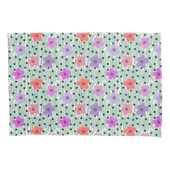 Pink and purple daisy floral print pillow case (Front)