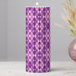 Pink and purple diamond Geometric shapes pattern Pillar Candle