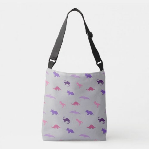 Pink and Purple Dinosaurs crossbody tote bag