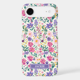 Pink and Purple Ditsy Flowers Monogrammed iPhone 17 Air Case