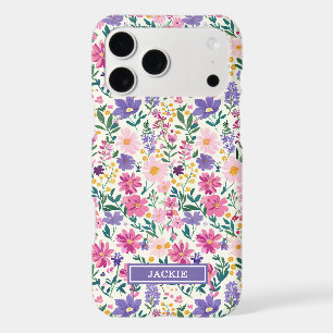 Pink and Purple Ditsy Flowers Monogrammed iPhone 17 Pro Max Case