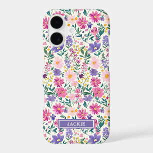 Pink and Purple Ditsy Flowers Monogrammed iPhone 17 Case