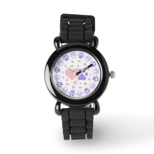 Pink and Purple Dog Cat Pet Lovers Hearts and Star Watch