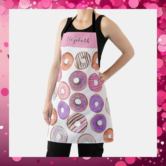Pink and Purple Donut Custom Name Baker's Apron (Creator Uploaded)