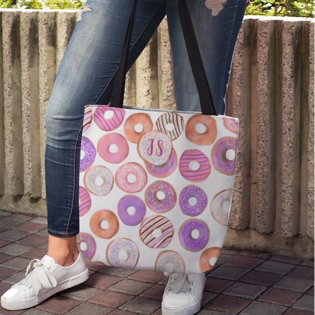 Pink and Purple Donut Custom Name Baker's Tote Bag (Creator Uploaded)