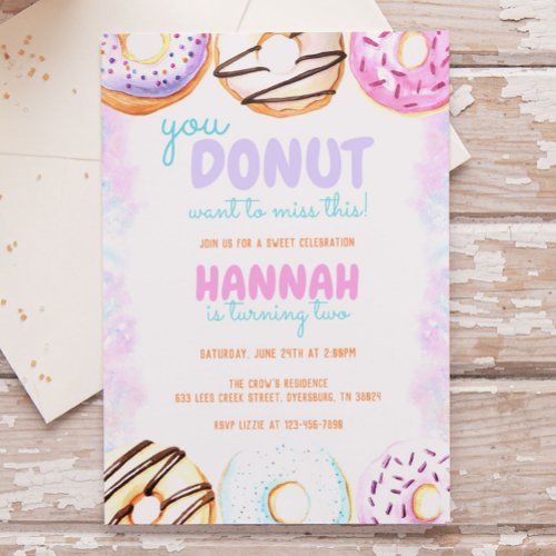 Pink and Purple Donuts Birthday Girl Invitation