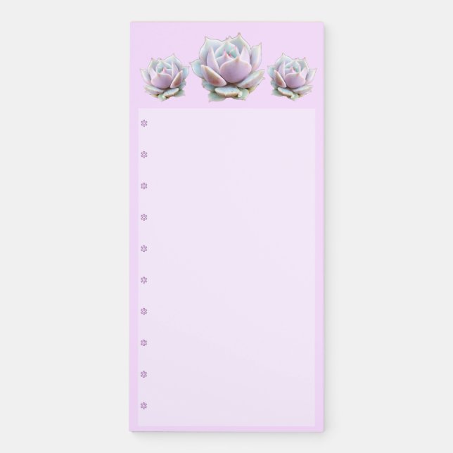 Pink and Purple Echeveria Lola Succulent Magnetic Notepad (Front)