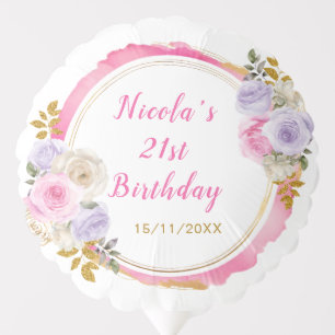 Pink and Purple Elegant Flowers Birthday Party Balloon