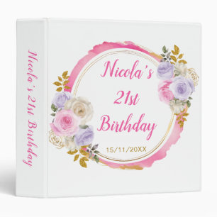 Pink and Purple Elegant Flowers Birthday Photo  3 Ring Binder