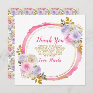 Pink and Purple Elegant Flowers Birthday  Thank You Card