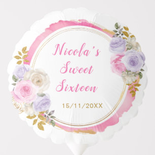 Pink and Purple Elegant Flowers Sweet Sixteen Balloon
