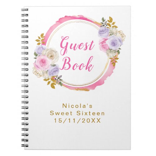 Pink and Purple Elegant Flowers Sweet Sixteen Notebook