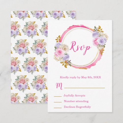 Pink and Purple Elegant Flowers Sweet Sixteen RSVP Card