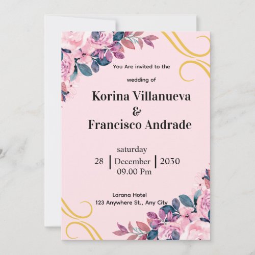 Pink and purple elegant wedding invitation