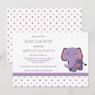 Pink and Purple Elephant Baby Shower Invitations