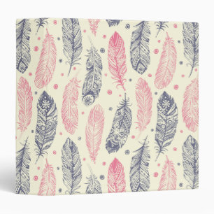 Pink And Purple Ethnic Feather Pattern 3 Ring Binder