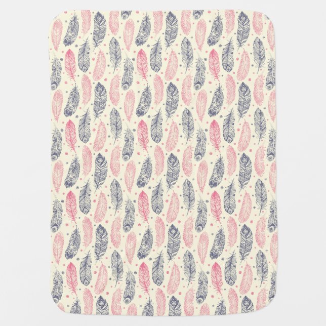 Pink And Purple Ethnic Feather Pattern Baby Blanket (Front)
