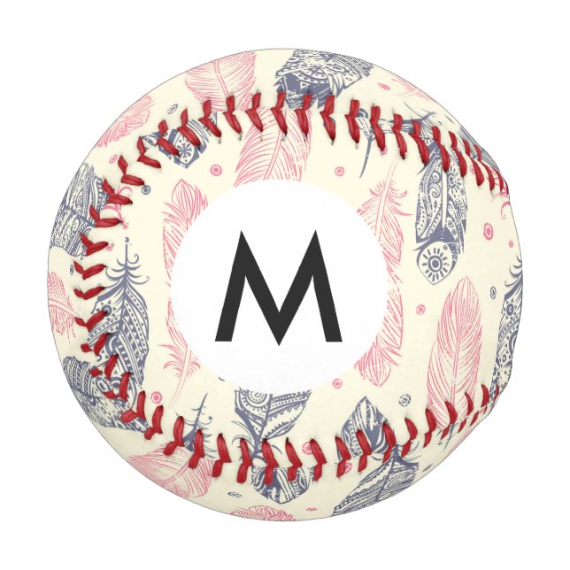 Pink And Purple Ethnic Feather Pattern Baseball (Front Left)