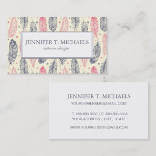Pink And Purple Ethnic Feather Pattern Business Card