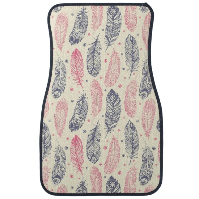 Pink And Purple Ethnic Feather Pattern Car Mat (Front)