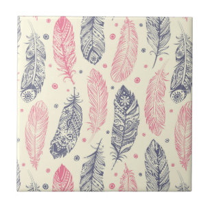 Pink And Purple Ethnic Feather Pattern Ceramic Tile