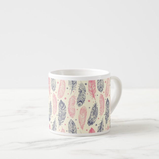 Pink And Purple Ethnic Feather Pattern Espresso Cup (Front Right)