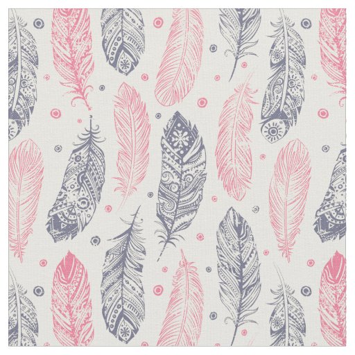 Pink And Purple Ethnic Feather Pattern Fabric