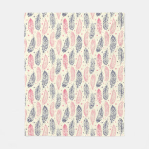 Pink And Purple Ethnic Feather Pattern Fleece Blanket