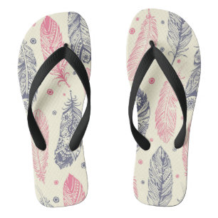Pink And Purple Ethnic Feather Pattern Flip Flops