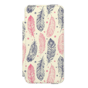 Pink And Purple Ethnic Feather Pattern iPhone SE/5/5s Wallet Case