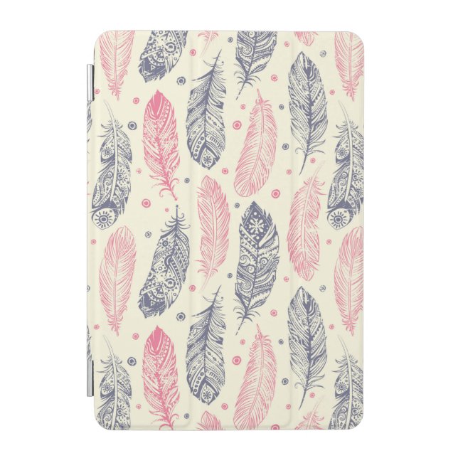 Pink And Purple Ethnic Feather Pattern iPad Mini Cover (Front)