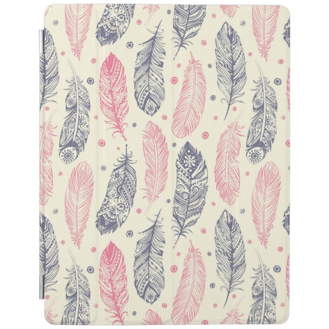 Pink And Purple Ethnic Feather Pattern iPad Smart Cover (Front)
