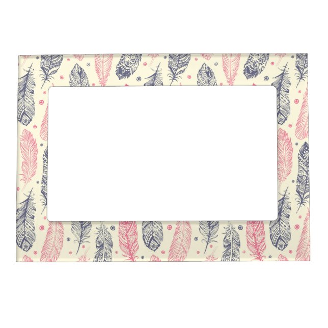 Pink And Purple Ethnic Feather Pattern Magnetic Picture Frame (Front)