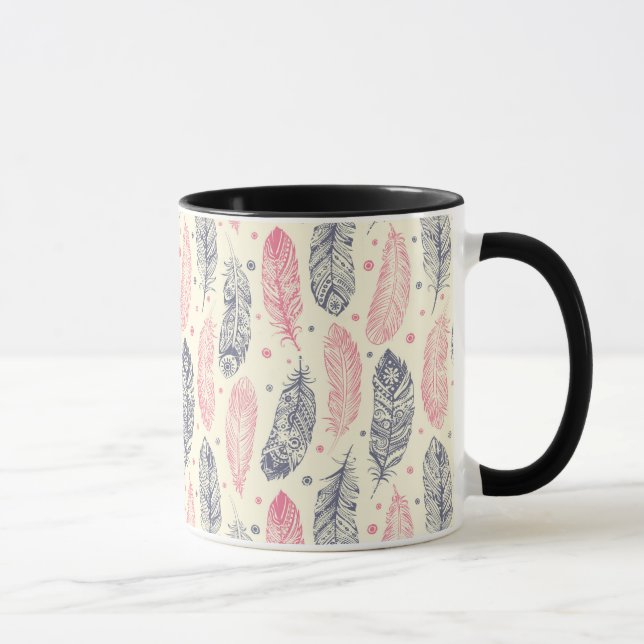 Pink And Purple Ethnic Feather Pattern Mug (Right)